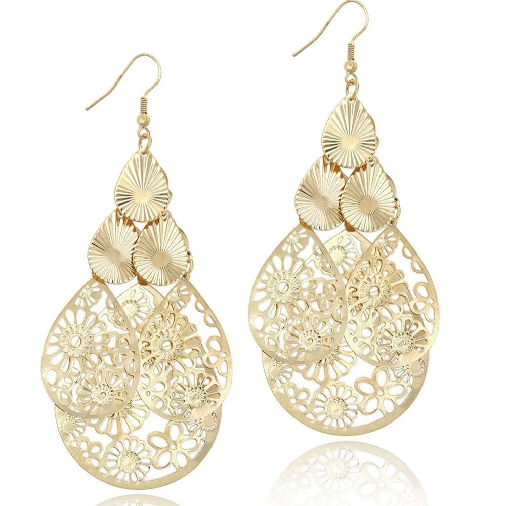 Gold Tone Layered Earrings